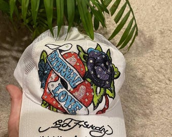 Vintage Yellow Ed Hardy Cap / Ed Hardy Cap / Ed Hardy Trucker Cap