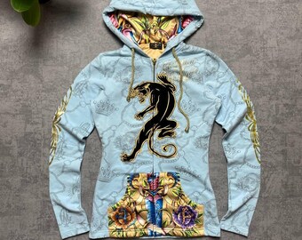 S Y2K Ed Hardy Zip up Graphic Print Jacket Men's Black Full