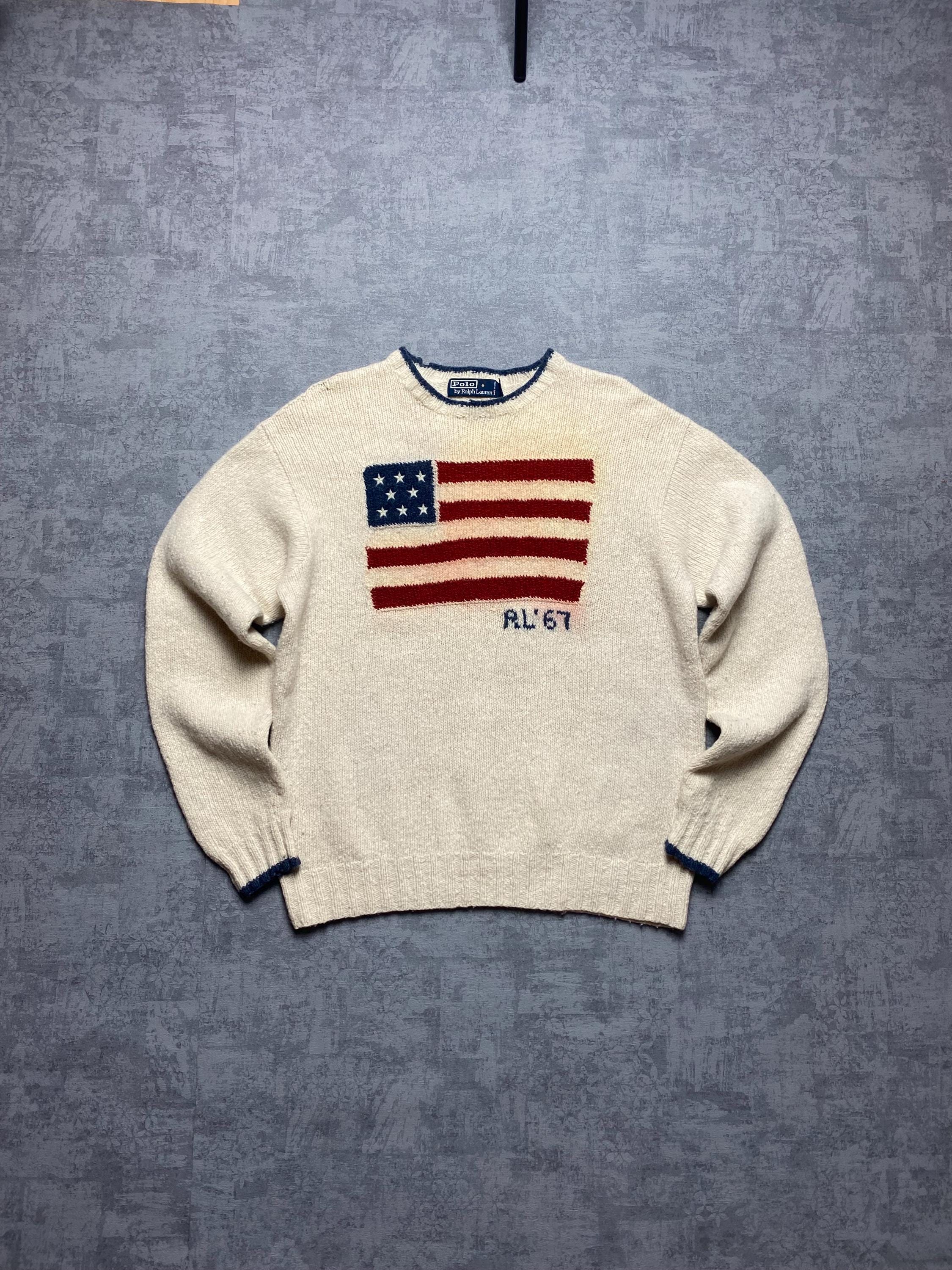 Vintage 67 Polo Ralph Lauren Sweater Wool Flag Knit Rare Ivory 