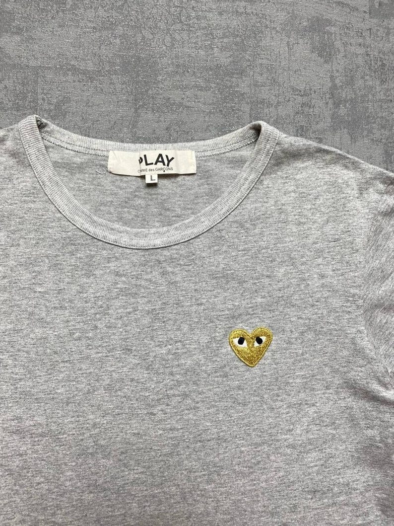 Comme Des Garcons Play Cotton Tee T Shirt Crew Neck Gray Womens Size L image 5