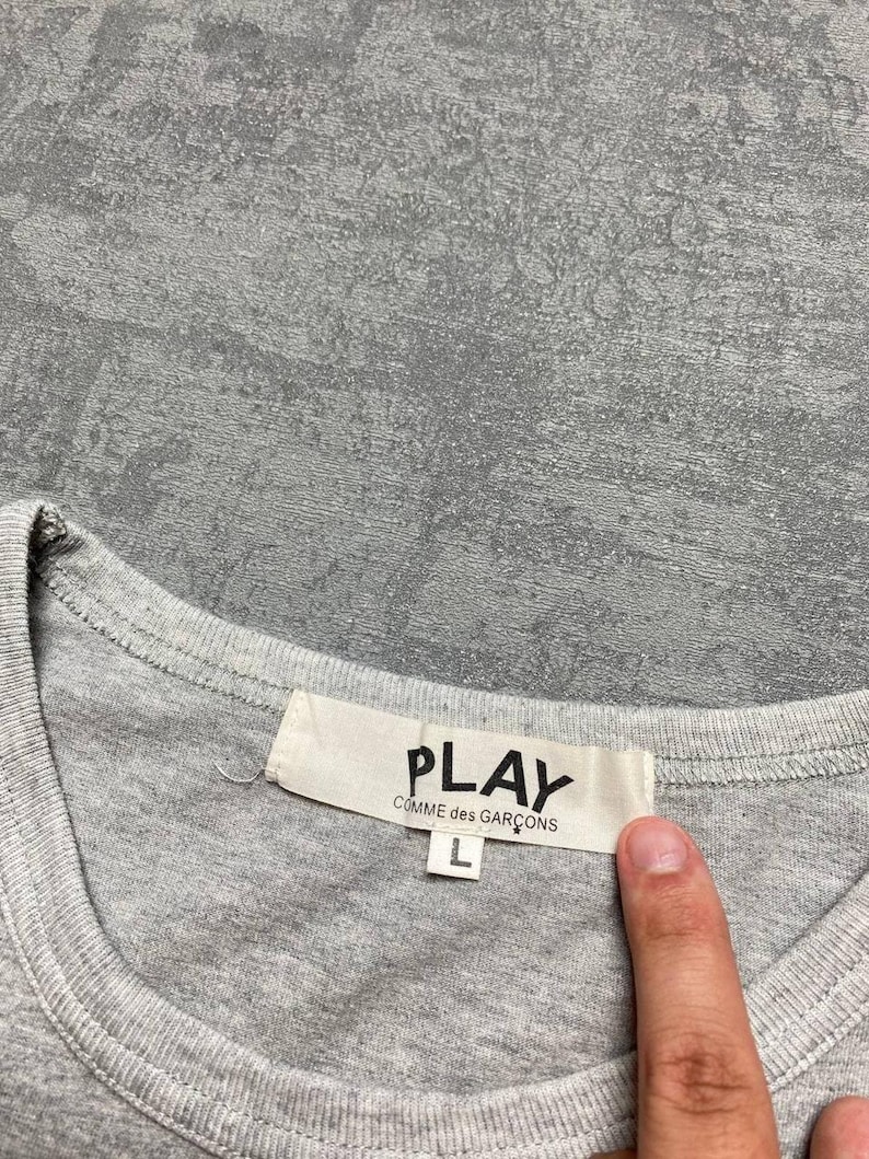 Comme Des Garcons Play Cotton Tee T Shirt Crew Neck Gray Womens Size L image 6