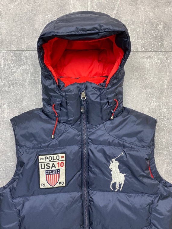 POLO Ralph Lauren USA Down Hill Alpine Big Pony Ski Down Puffer Vest Hooded Etsy