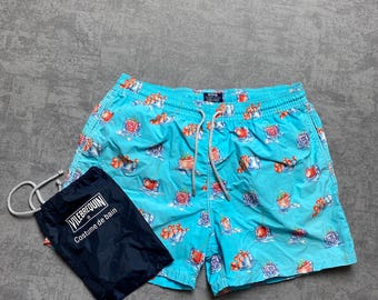 Vilebrequin Swim Shorts Blue Fruit Print Size XXXL Luxury Beachwear