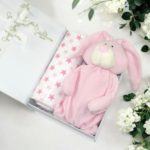 Nieuwe babycadeauset, konijn themacadeau, cadeau babymeisje, geschenkdoos pasgeborene, geschenkdoos baby, cadeau babyshower, babycadeau, mand babymeisje