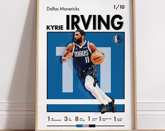 Kyrie Irving - Dallas Mavericks Basketball Poster, NBA, Sports Design Print, Gift Prints, Stats Collector, Basketball Prints