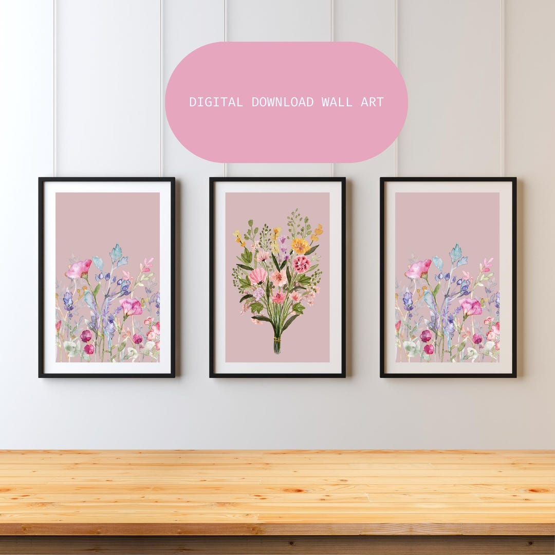 Pink Floral Wall Art Printable Digital Download-wall Art Set of 2 ...