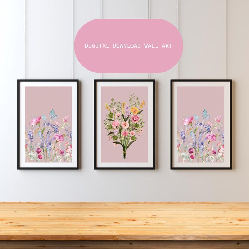 Pink Floral Wall Art Printable Digital Download-wall Art Set of 2 ...