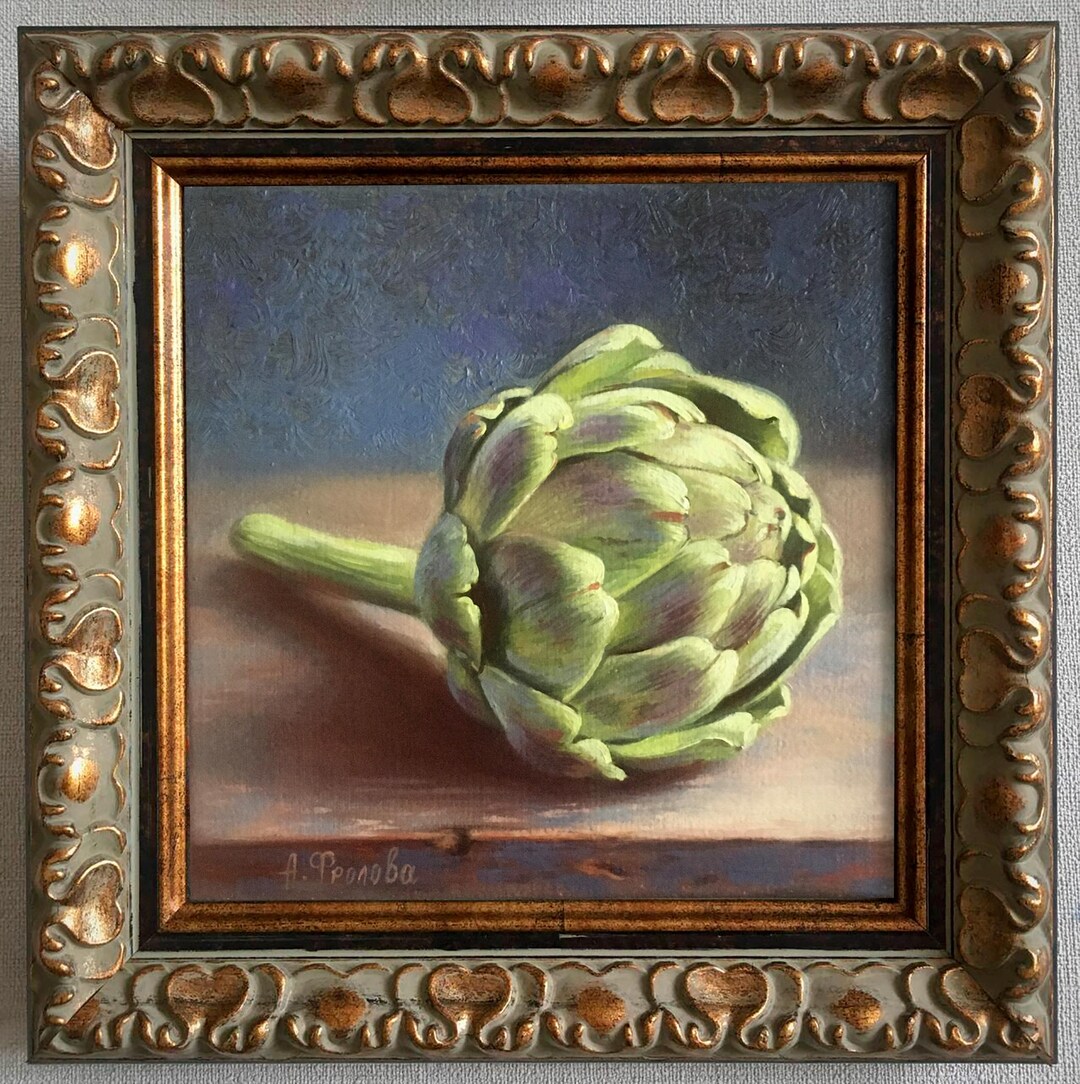 Green Artichoke Oil Painting on Canvas 6x6, Handmade, Miniature ...
