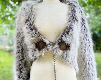 Wolf Grey Faux Fur Viking Mantle: Unisex Norse Wrap (X-Large)
