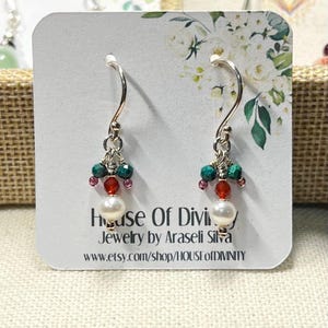 Sterling Silver Dangle Earrings with Carnelian, Turquoise & Pearls • Small Handmade Earrings • Unique Gemstone Jewelry by Araseli Silva