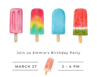 Eis am Stil Einladung | Sommerparty bearbeitbare Vorlage | Pop On Over Einladen | Eis Thema Kindergeburtstag | Digitaler Download