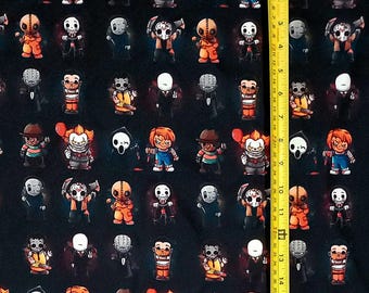 Cute Ha Lo Win Characters Chibi Black Fabric ( 2 Size Selections - 18" x 58" and 36" x 58") Brand NEW