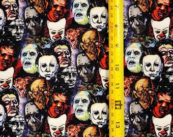 Evil VLNS Faces Collage Fabric ( 2 Size Selections - 18" x 58" and 36" x 58") Brand NEW