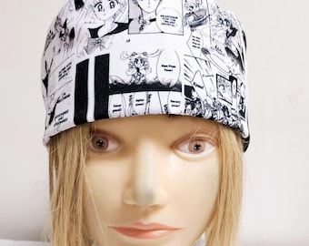 SLR M00N Anime Black & White Manga Medical Nurse Scrub Cap with 2 size selections