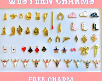 Gold Western Charms: Cowgirl Hat, Boot, Bull Skull Hat Accessories