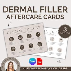 Cartes de suivi des produits de comblement cutané, soins post-medspa, formulaires de consentement au traitement, modèle de prise d'injections, personnalisation de Digitsl Word, Canva, PDF