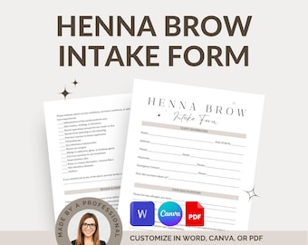 Henna Brow Intake Form for Brow Tech Estheticians and Medspas, Eyebrow Consent Template Aftercare, Brow Business, Edit in Word, Canva, PDF
