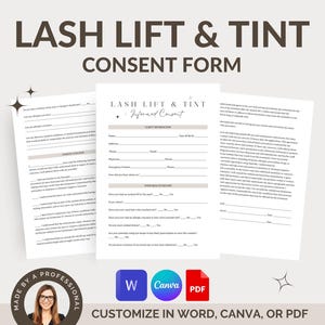 Lash Lift and Tint Consent Form for Estheticians: Customizable Digital Forms on Word, Canva, or PDF for Eyelashes Tinting Med Spas