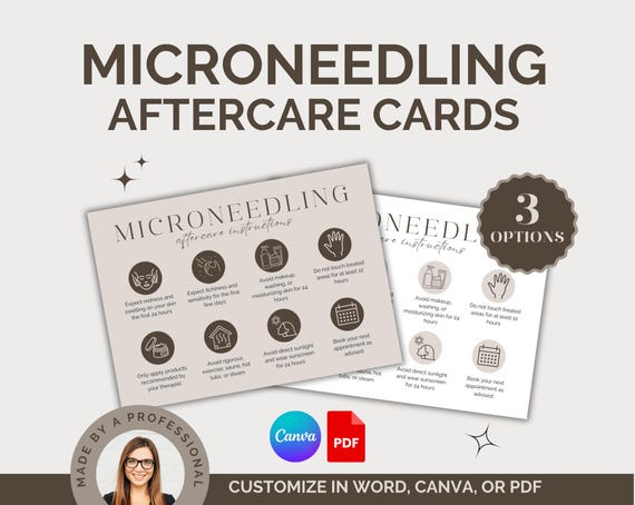 Microneedling Aftercare Cards, Microneedling Post Care Cards for Skin Therapists, Estheticians, & Med Spas, Consent Forms Edit in Canva, PDF
