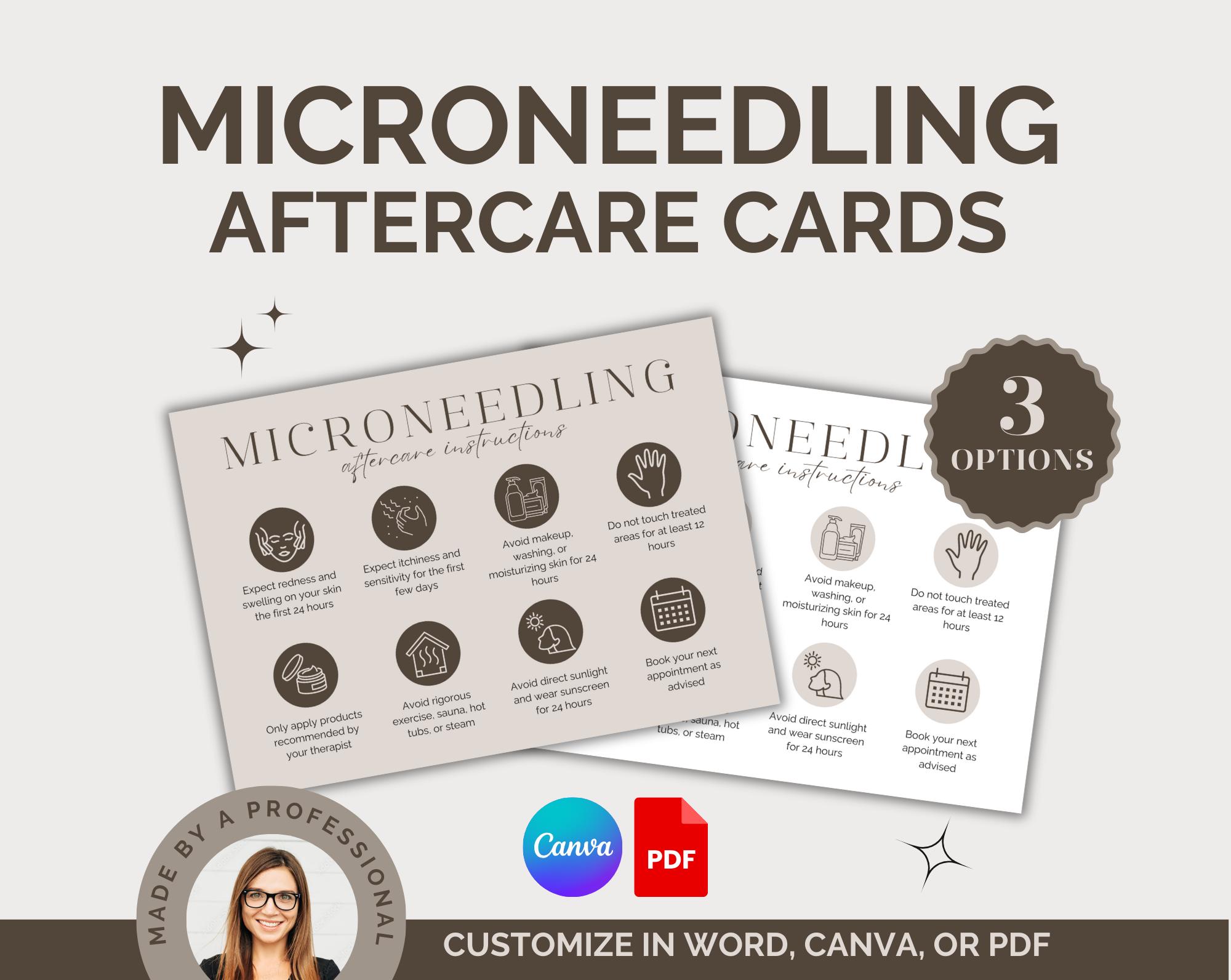 Microneedling Aftercare Cards, Microneedling Post Care Cards for Skin Therapists, Estheticians, & Med Spas, Consent Forms Edit in Canva, PDF