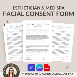 Formularz zgody na zabiegi na twarz dla kosmetologów i Med Spa: Formularze dostosowywane w Wordzie, Canva lub PDF, Karty przyjęcia, Ulotka, Posty, Konsultacje