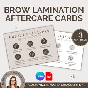Cartes de soin après plastification des sourcils, cartes de soin après plastification des sourcils pour esthéticiennes et spas médicaux, modifiables au format Canva ou PDF, réception des consentements
