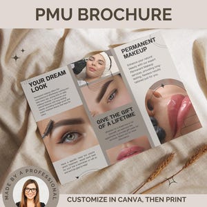 Broszura PMU, Makijaż permanentny brwi, Róż do ust, Microblading, Microshading, Luksusowy szablon broszury dla kosmetyczki, Formularze Med Spa