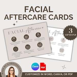Cartões de cuidados faciais para esteticistas e spas médicos Pós-tratamento, editáveis em Canva ou PDF, folheto, formulário de consentimento, formulário de admissão Medspa