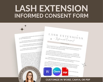 Eyelash Extensions Consent Forms for Estheticians and Med Spas, Lash Extensions Consent Instant Download, Editable in Word, Canva, PDF