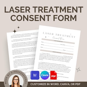 Formulaire de consentement au laser pour dermatologue, esthéticienne, infirmière et médecin, soins de suivi au laser, modèle Word, Canva ou PDF, skin d'admission numérique