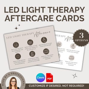 Cartões de cuidados posteriores de terapia de luz LED para esteticistas e spas médicos, baixe, edite no Canva ou use agora em PDF, folheto, entrada de consentimento