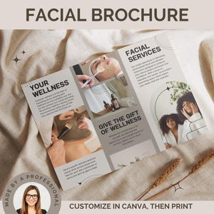 Gesichtsbroschüre, Gesichtsbehandlungen Flyer, Gesichtsformen, Poster, Werbung Bürodekor, Luxus Kosmetikerin Brochure Template Med Spa Forms