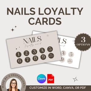 Modèle de carte de fidélité pour les ongles, manucures, spas, carte de visite perforée, toile ou PDF, flyer, formulaire de consentement, réception, formes d'ongles