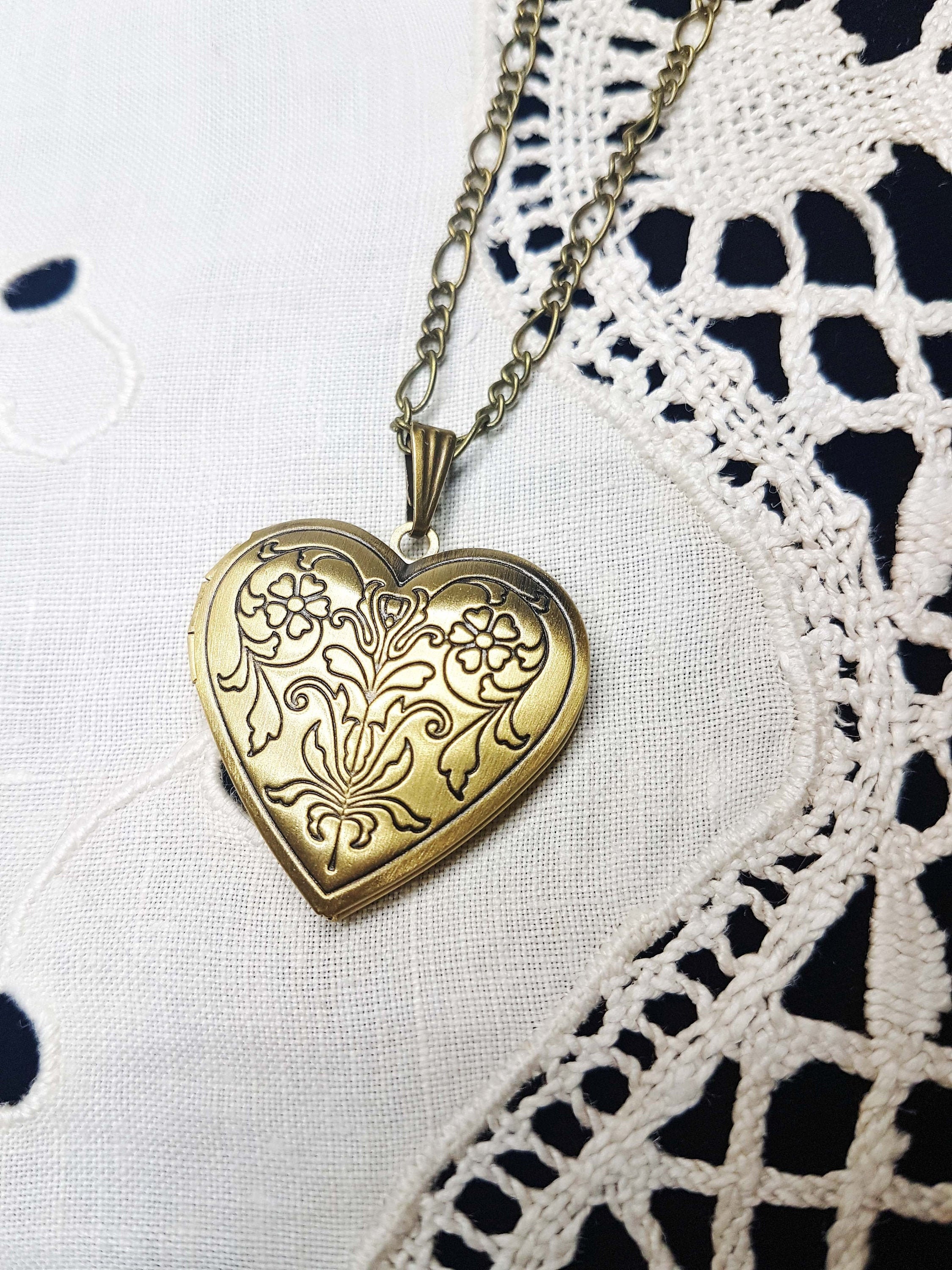 Gothic Victorian engraved heart locket necklace. Large photo Etsy