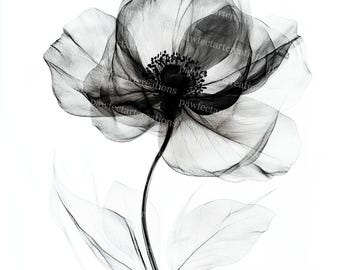 Abstract Black Flowers Clipart: Watercolor Style, Junk Journal Art (JPG Digital Download)