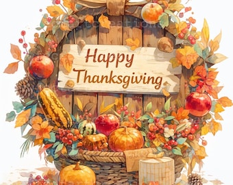Herbst Erntedank Clipart: Aquarell Herbst Ernte (Digitaler Download)