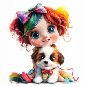 15 schrullig Mädchen mit Hund Clipart, niedliches Mädchen, Hundeliebhaber, druckbares Aquarell, hochwertige JPGs, Papercraft, Junk Journal
