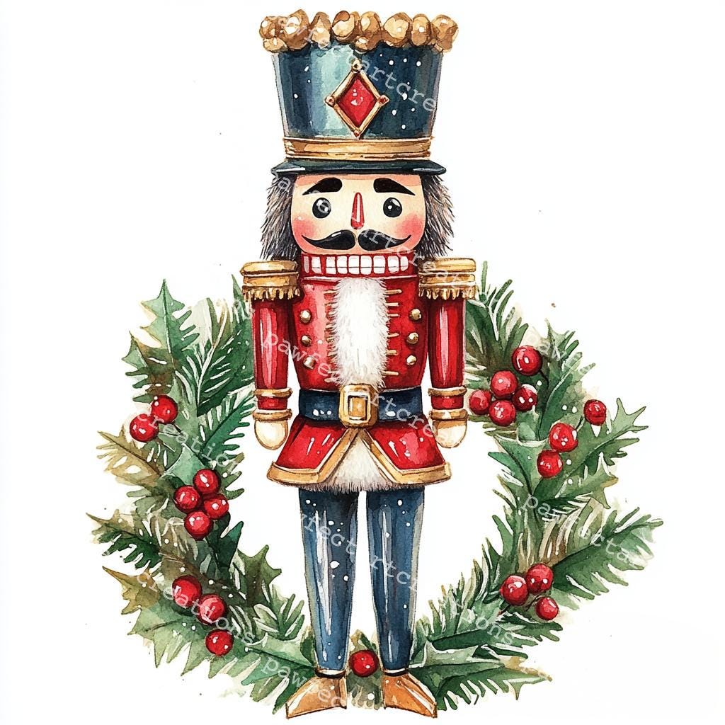 クリスマスくるみ割り人形のクリップアート：水彩画風（デジタル