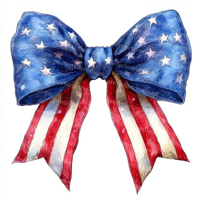 16 Patriotic Bows Clipart, USA Flag, 4th July Bow,Flag-Colored,Printable Watercolor, High-Quality JPGs,Papercraft Junk Journal,Digital Craft