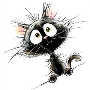 12 schrullig schwarze Katze Clipart, süße Katze, schrullig zerfetzte Katzen, druckbares Aquarell, hochwertige JPGs, Papierhandwerk, Junk Journal, Digital Craft
