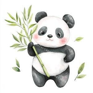 10 panda mignon avec des cliparts bambou, clipart de panda de dessin animé, travaux manuels de panda, aquarelle imprimable, fichiers JPG de haute qualité, journal indésirable, créations numériques,