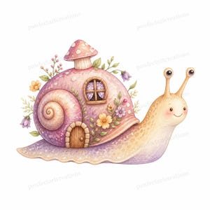 20 Cottage Mushroom Snail Clipart, Watercolor JPG Clipart Bundle, Digital Download, Commercial Use, Printable Art