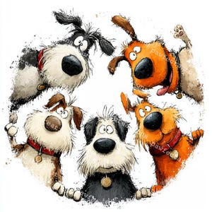 12 schrullige Hunde Foto Clipart, lustiger zerzauster Welpe, druckbares Aquarell, hochwertige JPGs, Papierhandwerk, Junk Journal, digitales Handwerk
