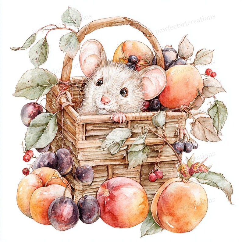 Fruit Tree Mouse 26 Mouse With Fruits Clipart, Whimsical Fruit Mouse, Cute Mouse and ...