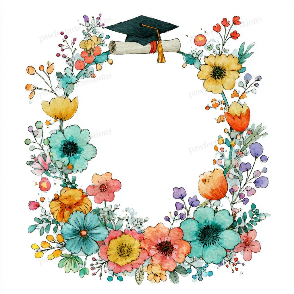 28 Whimsical Graduation Frame Clipart, Grad Border Art, Printable ...