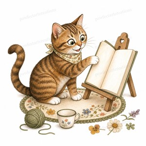 20 Cottagecore Reading Cats Clipart