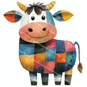 Clipart vache lunatique : Style Aquarelle, graphiques de Junk Journal (téléchargement numérique JPG)