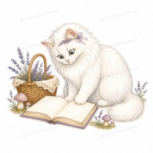 20 Cottagecore Reading Cats Clipart