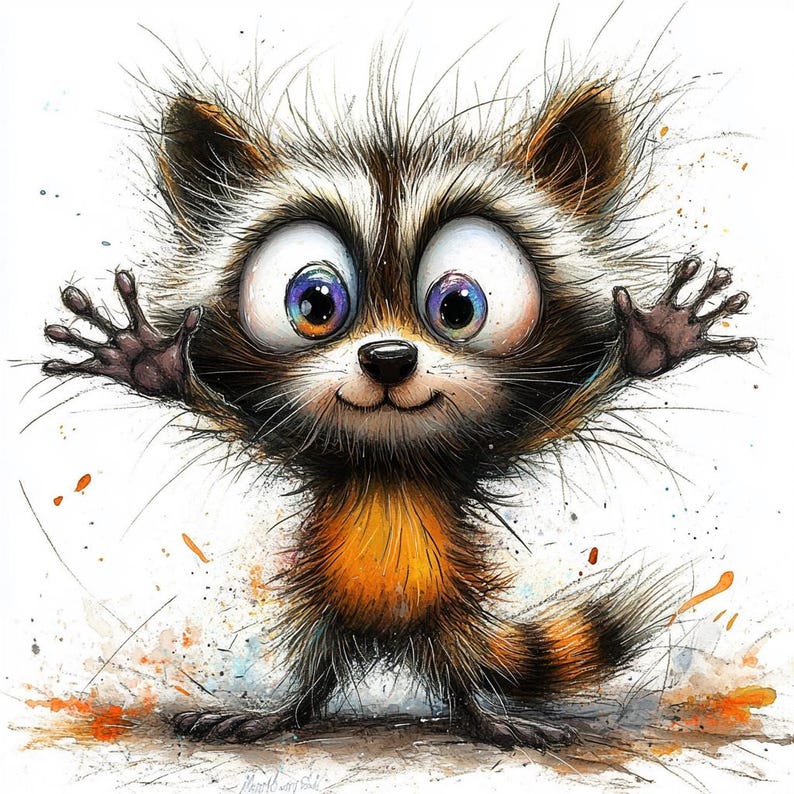 11 Funny Quirky Raccoon Clipart, Cute Raccoon, Printable Watercolor, High-Quality JPGs, Papercraft, Junk Journal, Digital Craft, Card Making