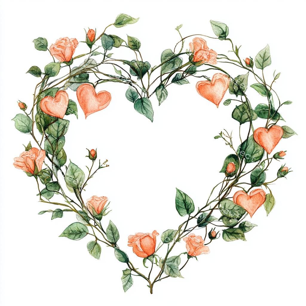 21 Floral Heart Wreaths Clipart: Watercolor Botanical Jpgs (digital ...